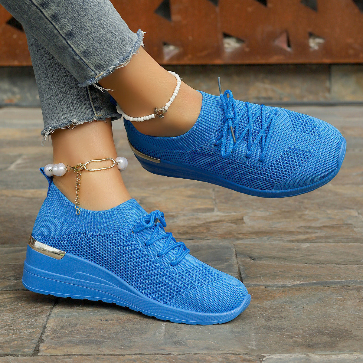 Women's Round Head Leisure Front Lace-Up Platform Shoes