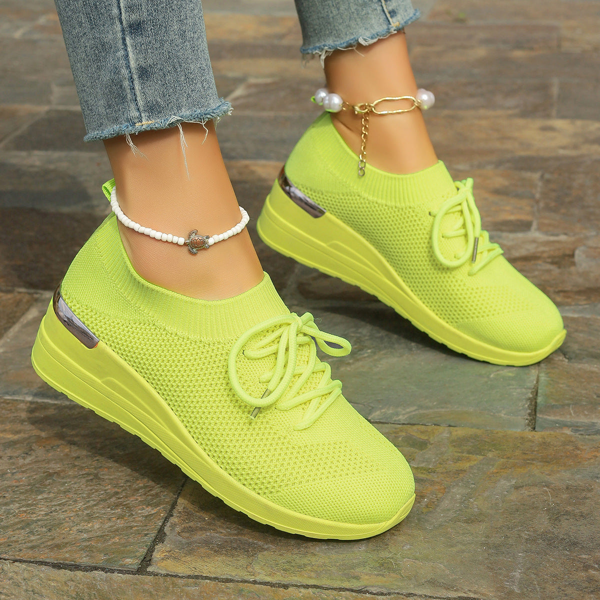 Women's Round Head Leisure Front Lace-Up Platform Shoes